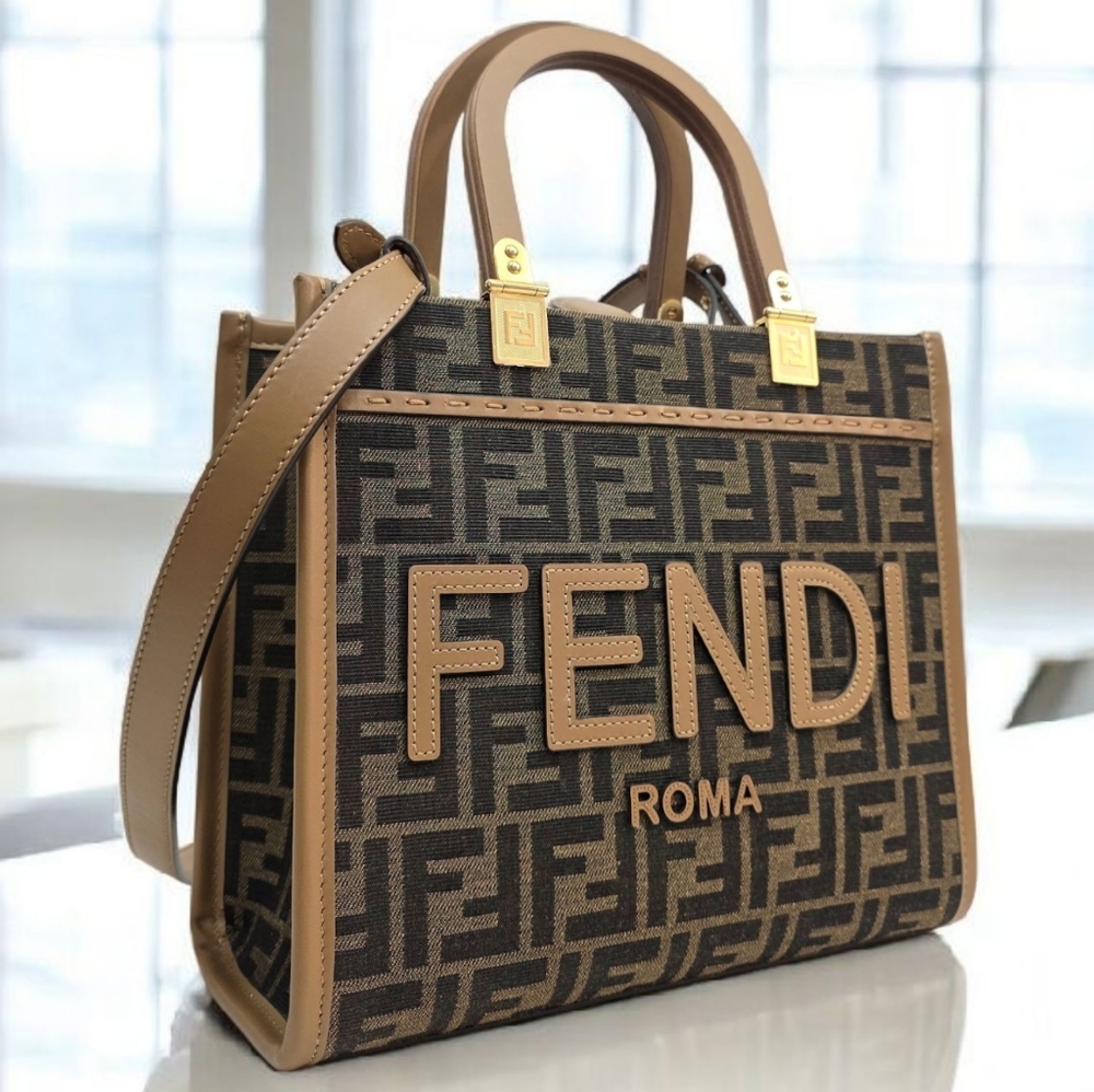 ✨️Authentic Fendi Sunshine Small Brown FF jacquard fabric bag - Picture 3 of 16